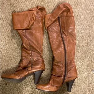 Brown Leather Knee-High Boots